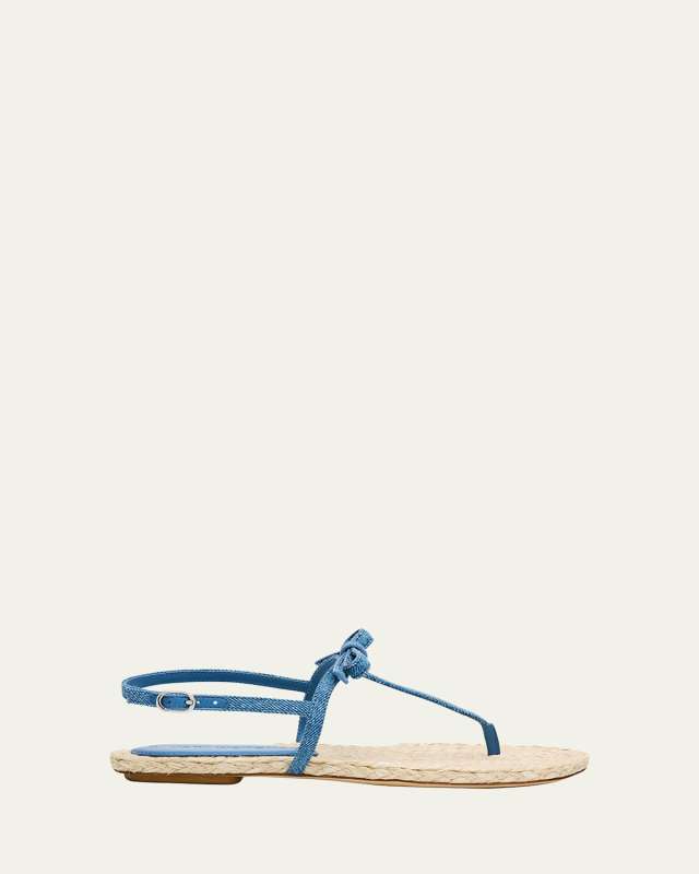 Felicity Denim Bow T-Strap Sandals